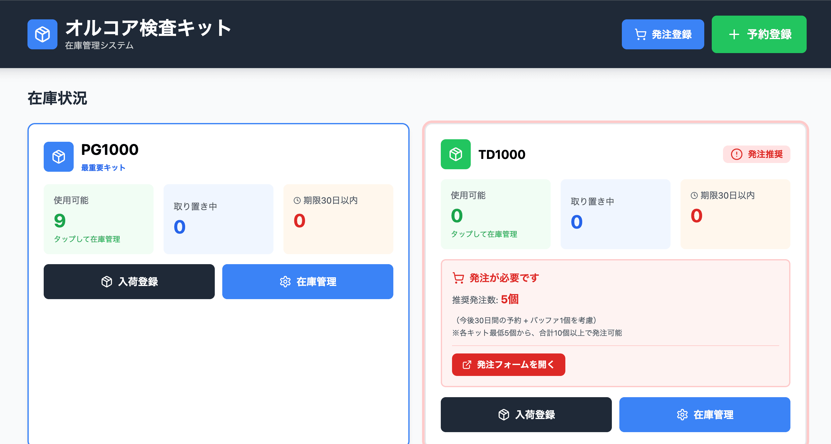 在庫管理ツールのスクリーンショット